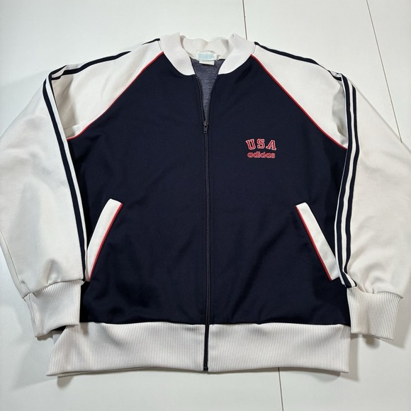 Vintage 80s Adidas USA Olympic Track Jacket Large Colorblock Embroidered 90s - Picture 2 of 10